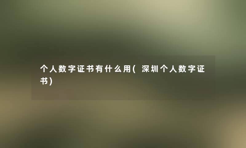 个人数字证书有什么用(深圳个人数字证书) 个人数字证书有什么用(深圳个人数字证书)
