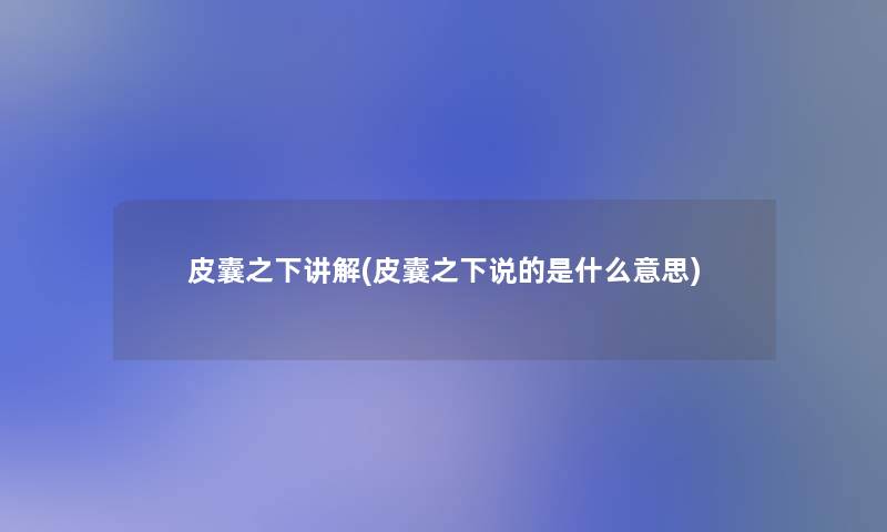 皮囊之下讲解(皮囊之下说的是什么意思) 皮囊之下讲解(皮囊之下说的是什么意思)