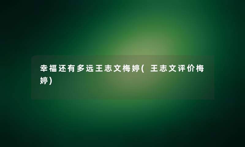 幸福还有多远王志文梅婷(王志文评价梅婷)