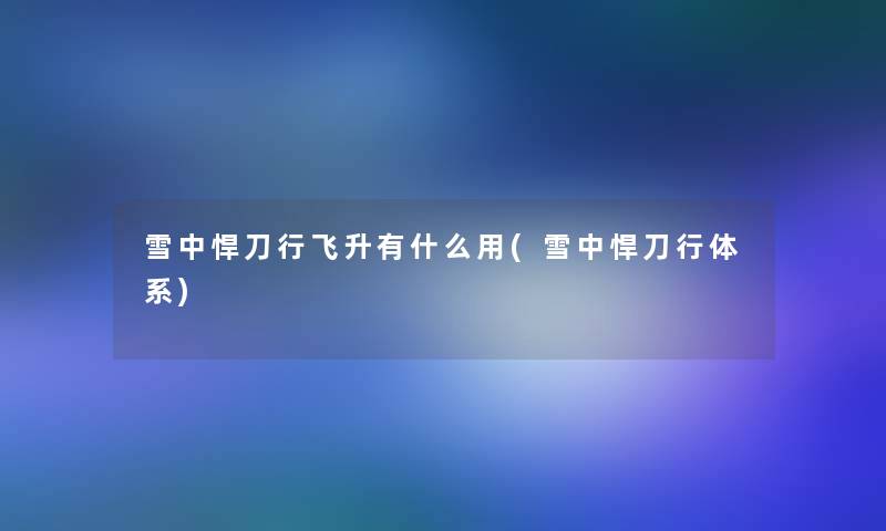 雪中悍刀行飞升有什么用(雪中悍刀行体系) 雪中悍刀行飞升有什么用(雪中悍刀行体系)