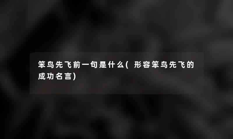 笨鸟先飞前一句是什么(形容笨鸟先飞的成功名言) 笨鸟先飞前一句是什么(形容笨鸟先飞的成功名言)