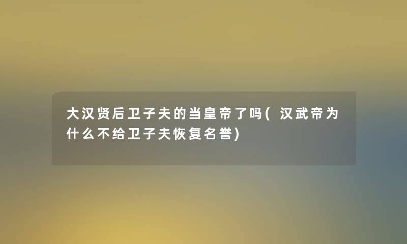 大汉贤后卫子夫的当皇帝了吗(汉武帝为什么不给卫子夫恢复名誉) 大汉贤后卫子夫的当皇帝了吗(汉武帝为什么不给卫子夫恢复名誉)