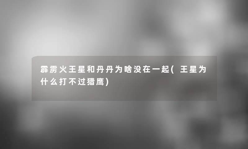霹雳火王星和丹丹为啥没在一起(王星为什么打猎鹰) 霹雳火王星和丹丹为啥没在一起(王星为什么打猎鹰)